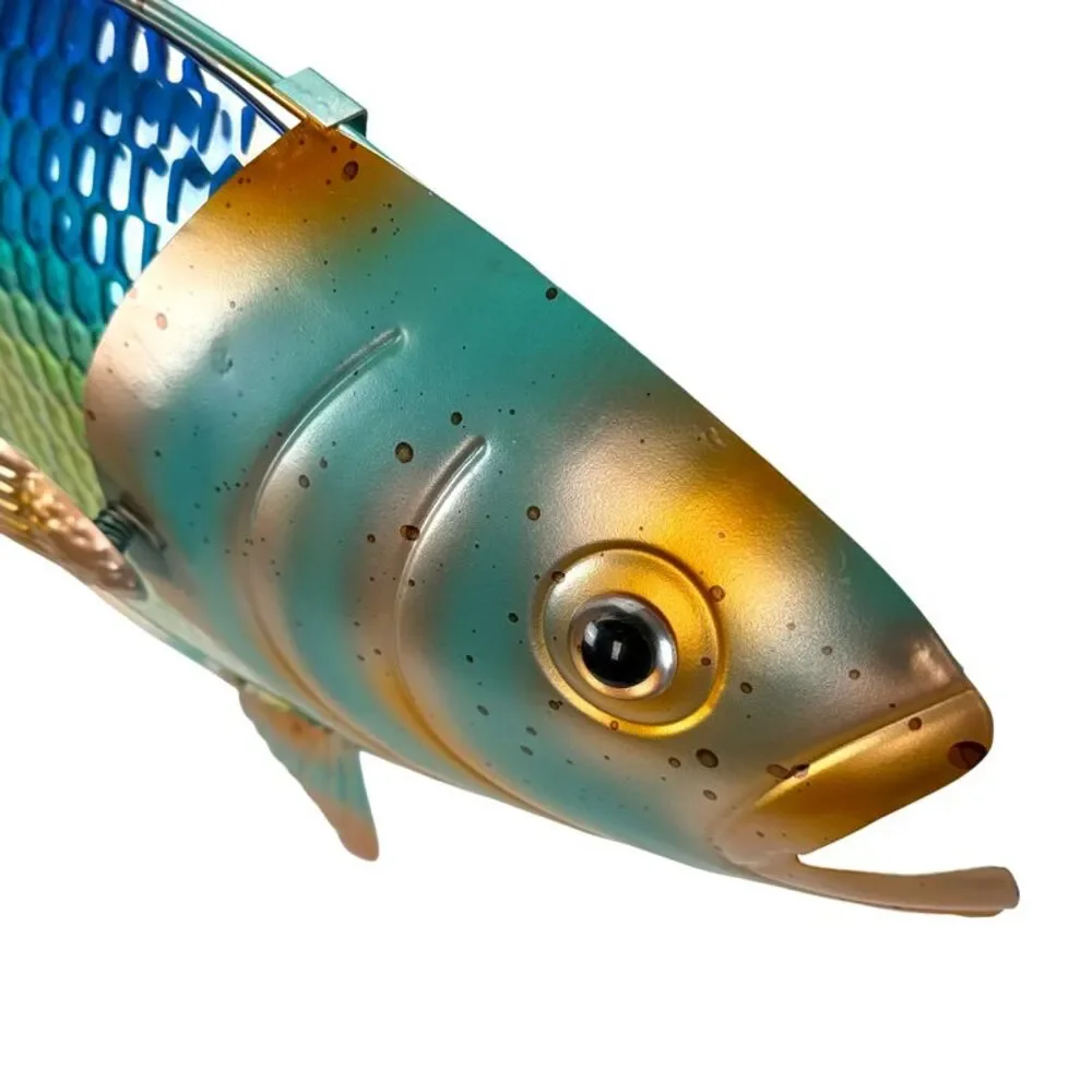 Tuna Fish Wall Sculpture 36 Inch Metal and Glass Iridescent Coastal Decor